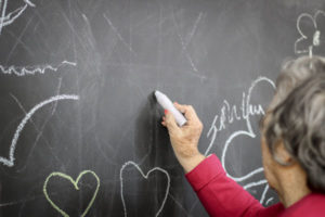 Chalkboard drawings on Woodbury's main wall