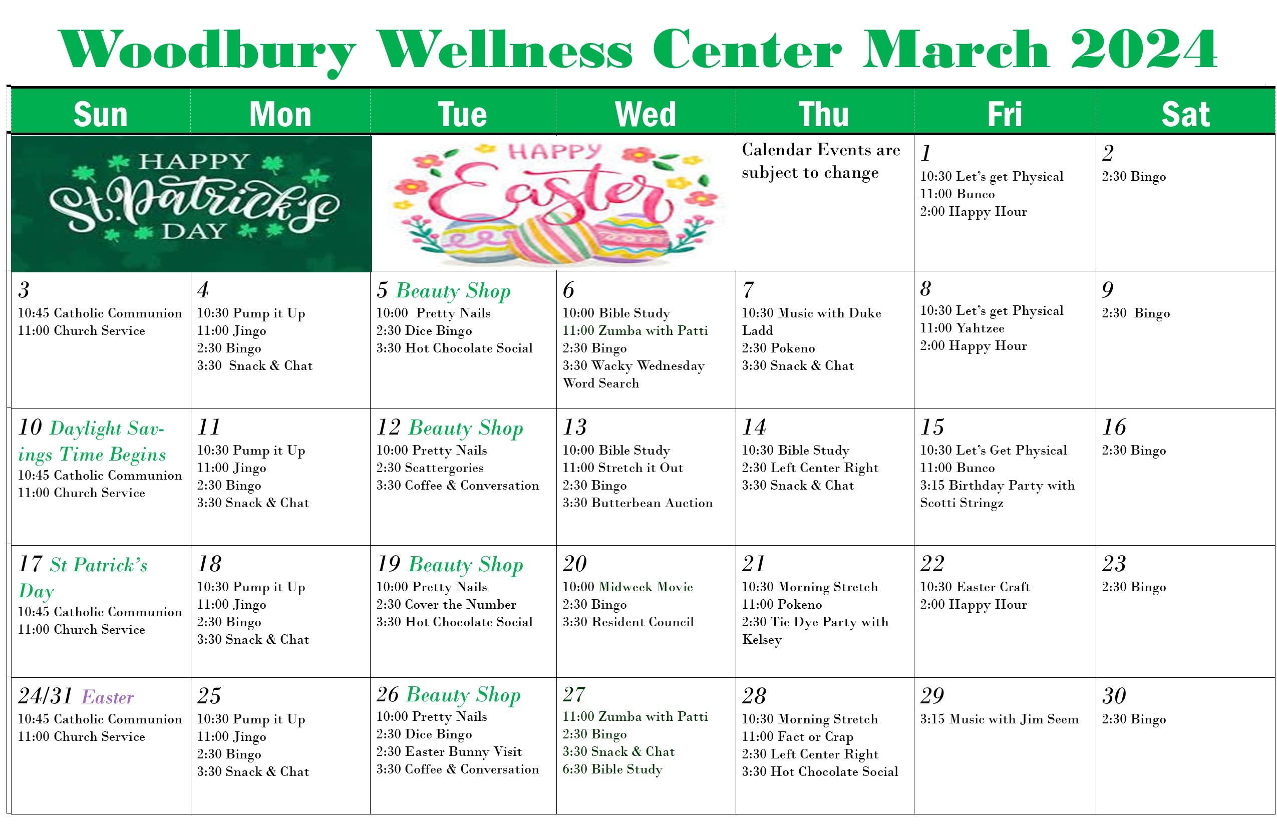 WW Calendar March 2024 | Woodbury Wellness