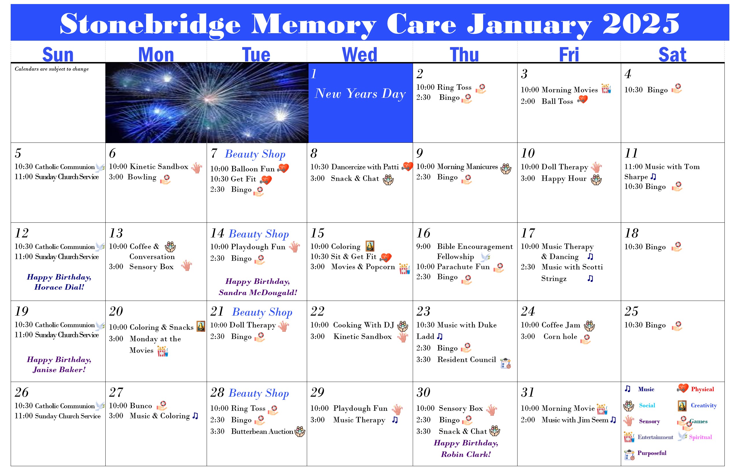 Memory Care Calendar January 2025j Woodbury Wellness